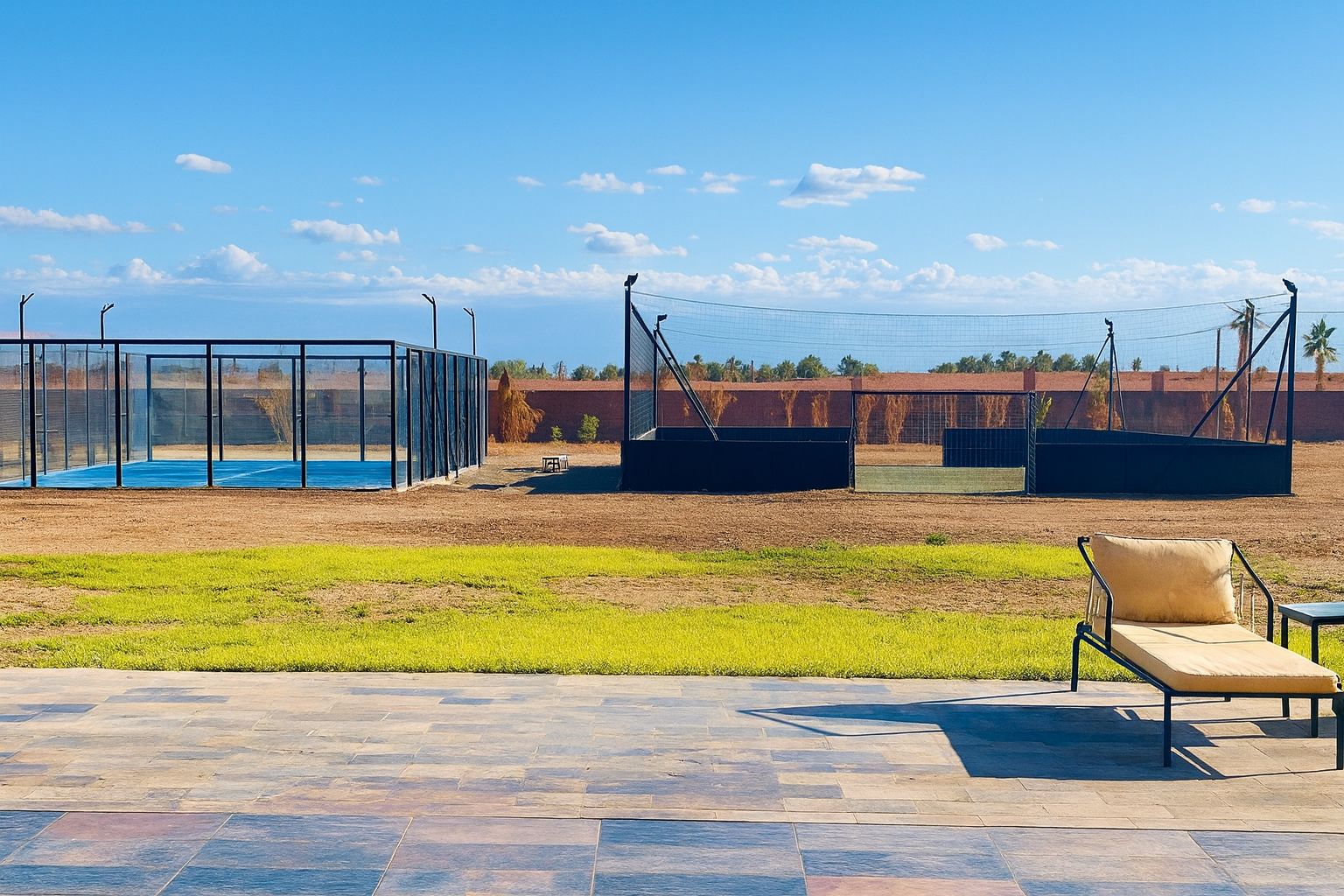 Pergola lounge avec brasero central